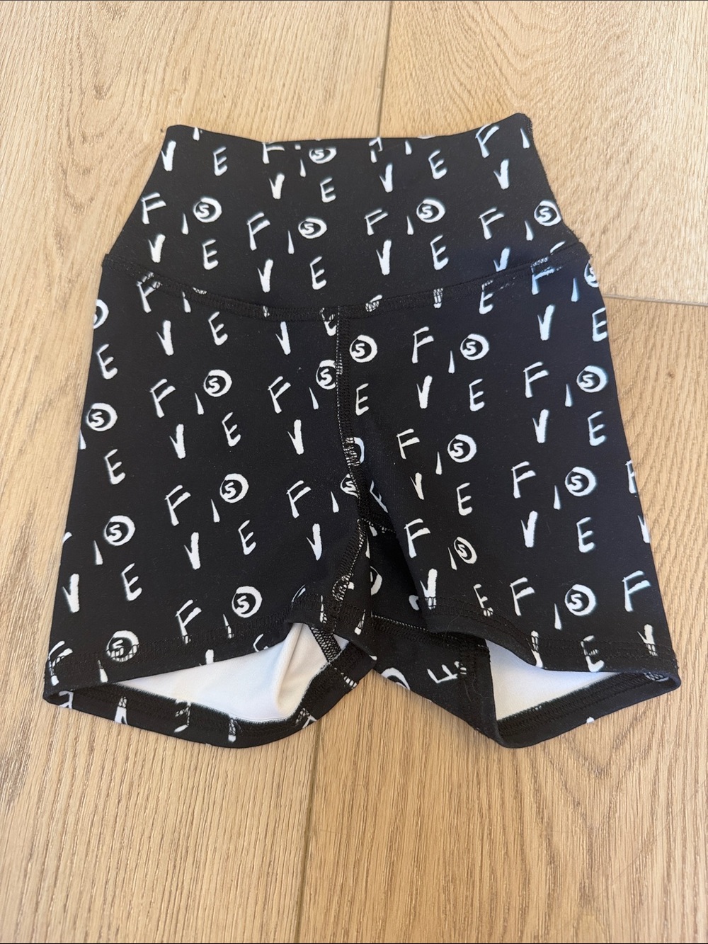 Kids Black Printed Stretch Bike Shorts